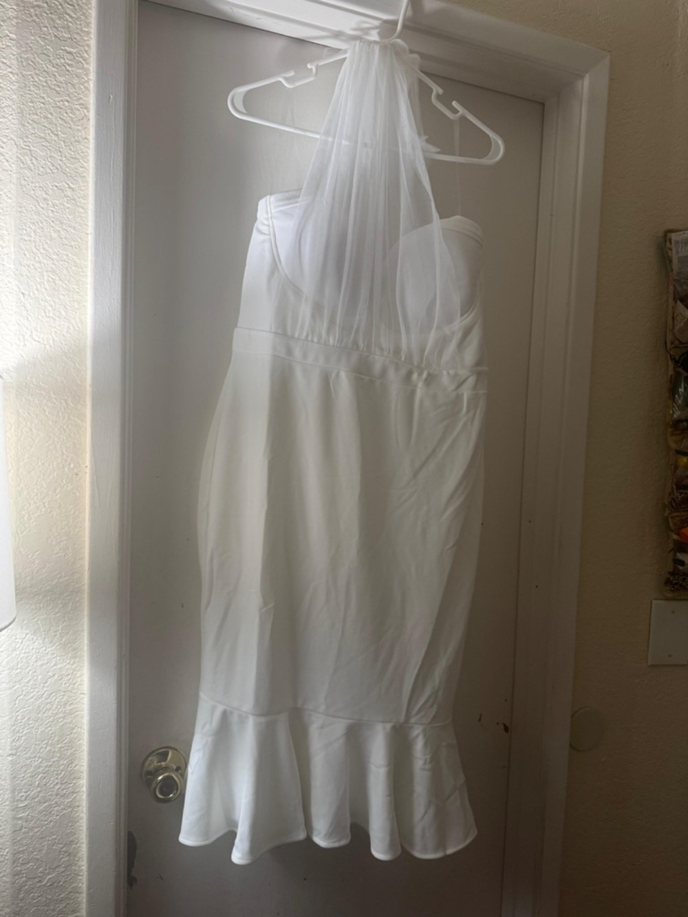 Fashion Nova White Strapless Midi Dress with Ruffle Hem